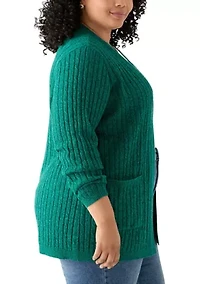 Plus Long Sleeve Cable Knit Marl Cardigan