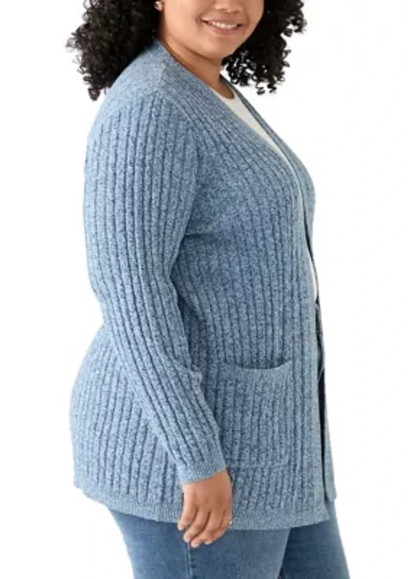 Plus Long Sleeve Cable Knit Marl Cardigan