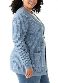 Plus Long Sleeve Cable Knit Marl Cardigan