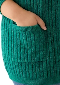 Plus Long Sleeve Cable Knit Marl Cardigan