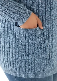 Plus Long Sleeve Cable Knit Marl Cardigan