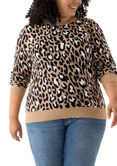 Plus Long Sleeve Crew Neck Jacquard Sweater