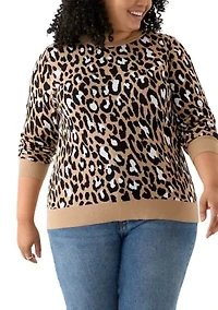 Plus Long Sleeve Crew Neck Jacquard Sweater