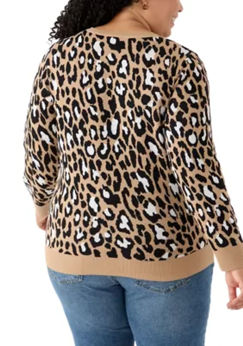 Plus Long Sleeve Crew Neck Jacquard Sweater