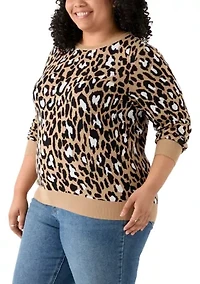 Plus Long Sleeve Crew Neck Jacquard Sweater
