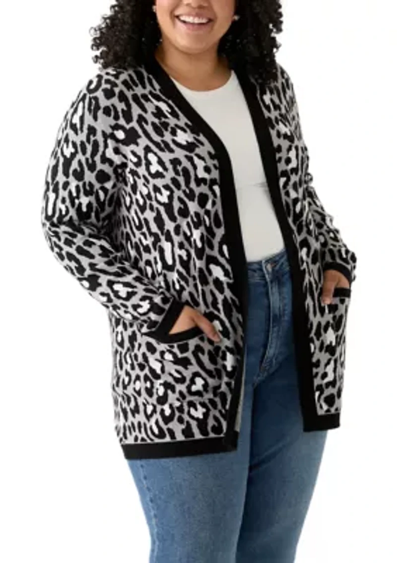 Plus Long Sleeve Jacquard Cardigan