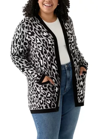 Plus Long Sleeve Jacquard Cardigan