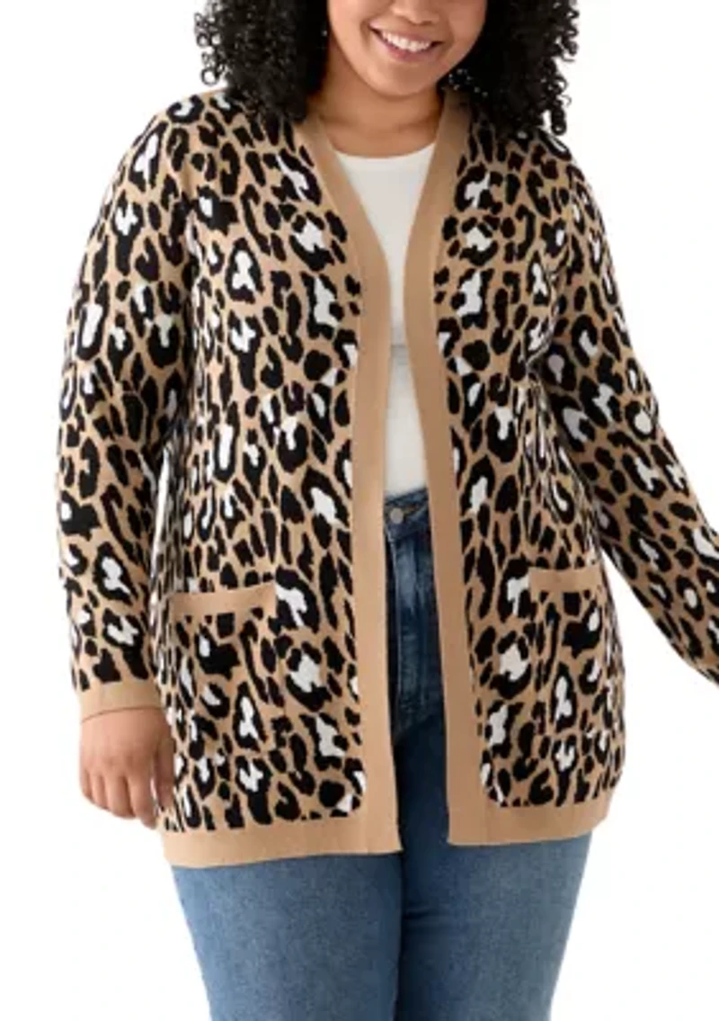 Plus Long Sleeve Jacquard Cardigan