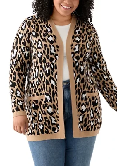 Plus Long Sleeve Jacquard Cardigan