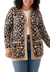 Plus Long Sleeve Jacquard Cardigan