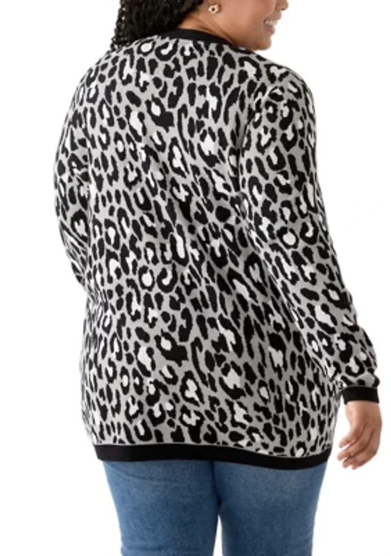 Plus Long Sleeve Jacquard Cardigan