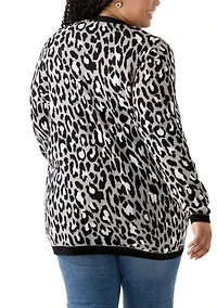 Plus Long Sleeve Jacquard Cardigan