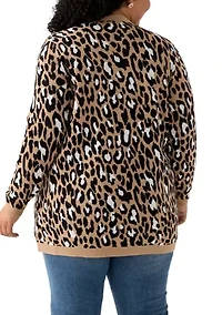 Plus Long Sleeve Jacquard Cardigan