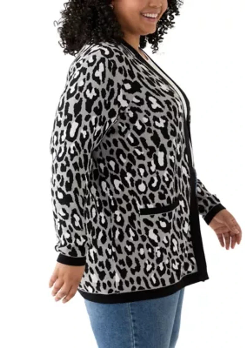 Plus Long Sleeve Jacquard Cardigan