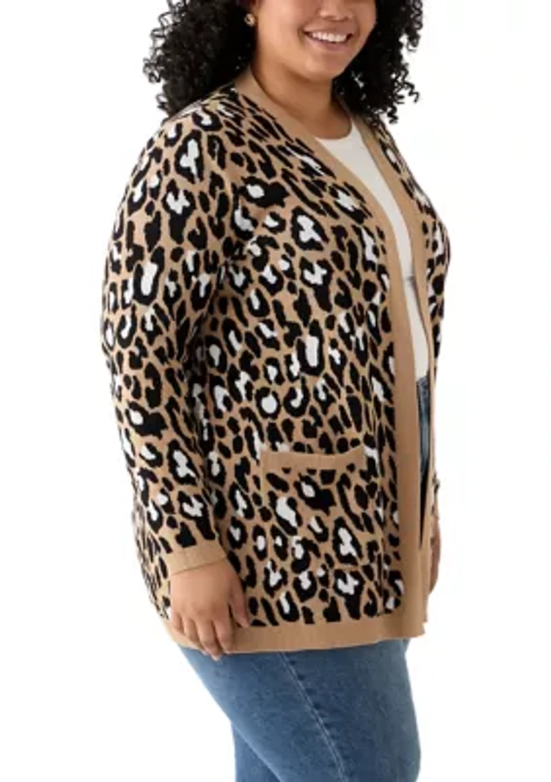 Plus Long Sleeve Jacquard Cardigan