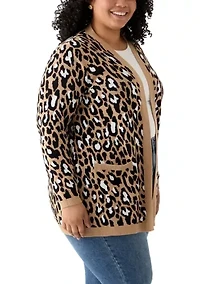Plus Long Sleeve Jacquard Cardigan