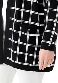 Plus Long Sleeve Jacquard Windowpane Cardigan