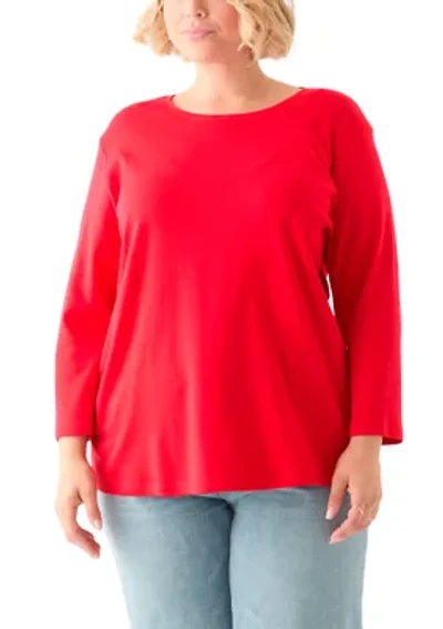 Plus 3/4 Sleeve Crew Neck Fashion Top