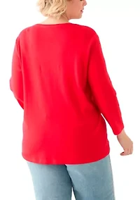 Plus 3/4 Sleeve Crew Neck Fashion Top