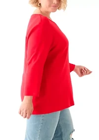 Plus 3/4 Sleeve Crew Neck Fashion Top