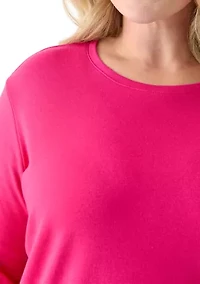 Plus 3/4 Sleeve Crew Neck Fashion Top