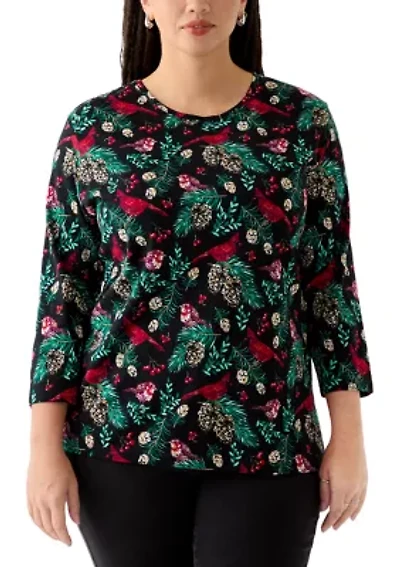Plus 3/4 Sleeve Printed Shirt