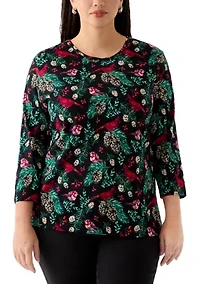 Plus 3/4 Sleeve Printed Shirt