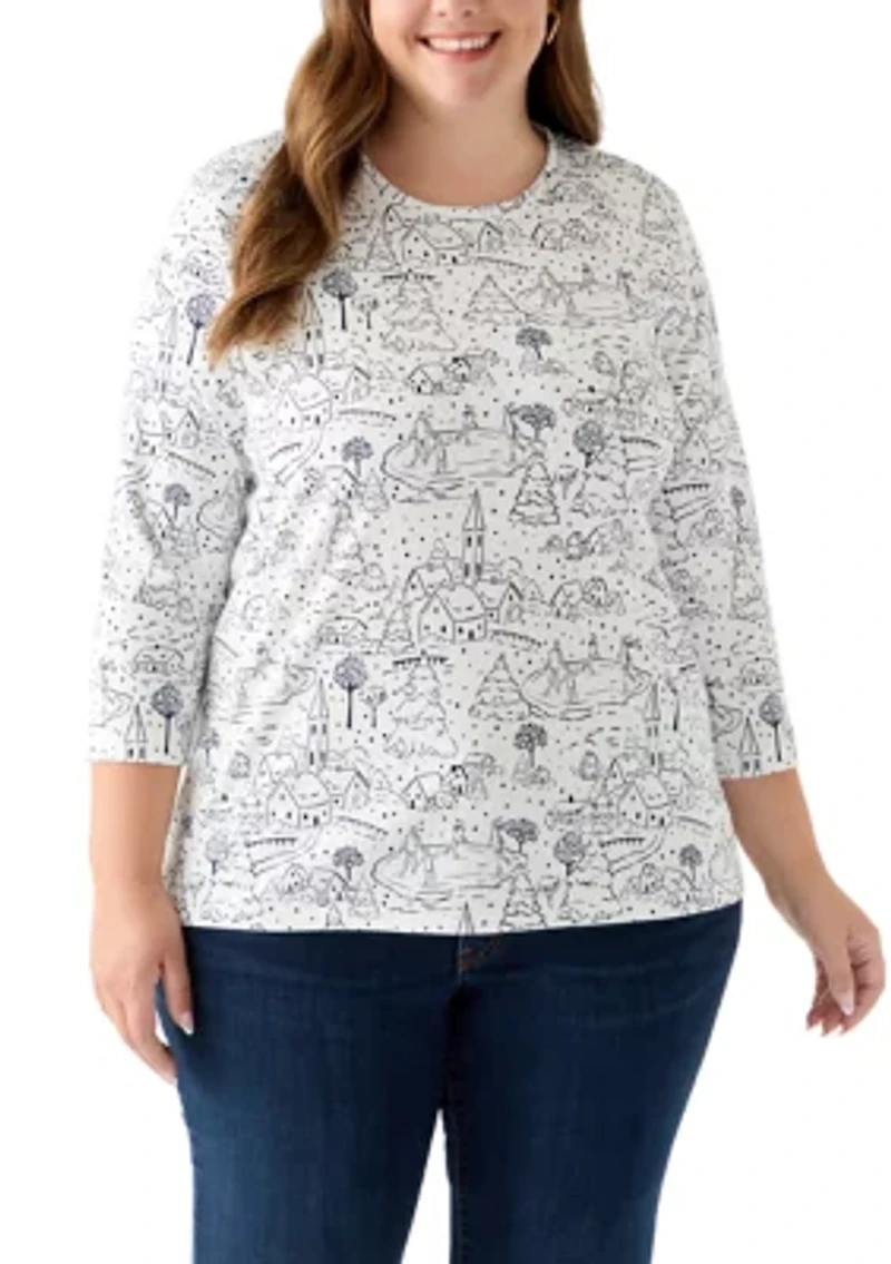 Plus 3/4 Sleeve Printed Shirt