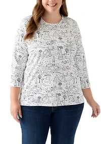 Plus 3/4 Sleeve Printed Shirt