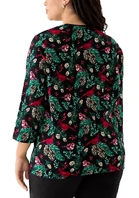 Plus 3/4 Sleeve Printed Shirt