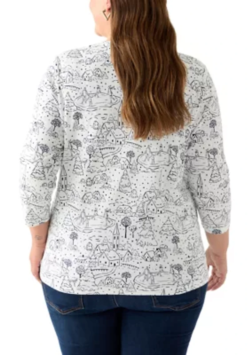 Plus 3/4 Sleeve Printed Shirt