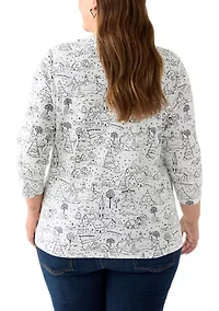 Plus 3/4 Sleeve Printed Shirt