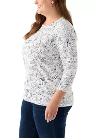 Plus 3/4 Sleeve Printed Shirt