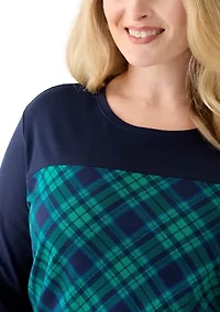 Plus 3/4 Sleeve Crew Neck Pieced Yoke T-Shirt