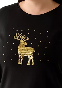 Plus Three-Quarter Sleeve Holiday Graphic T-Shirt