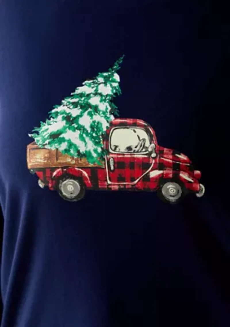 Plus Three-Quarter Sleeve Holiday Graphic T-Shirt