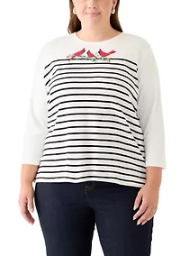 Plus Three-Quarter Sleeve Graphic Crew Neck