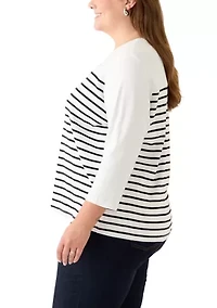Plus Three-Quarter Sleeve Graphic Crew Neck
