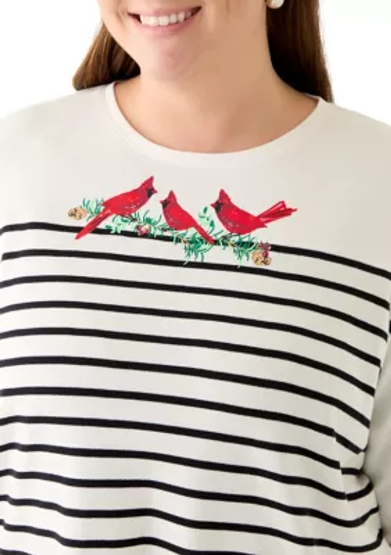 Plus Three-Quarter Sleeve Graphic Crew Neck