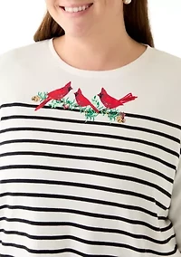 Plus Three-Quarter Sleeve Graphic Crew Neck