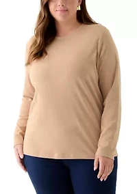 Plus Long Sleeve Crew Neck Heather Top