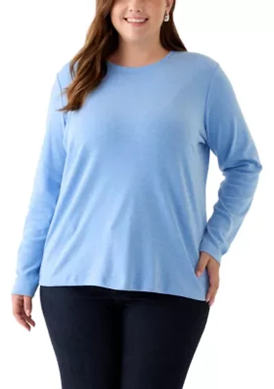 Plus Long Sleeve Crew Neck Heather Top
