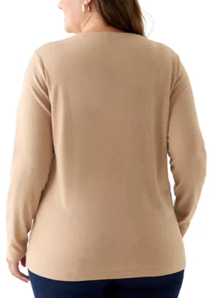 Plus Long Sleeve Crew Neck Heather Top