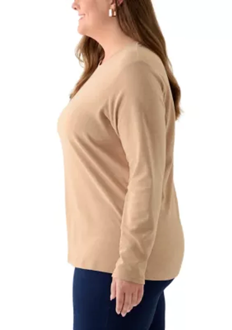 Plus Long Sleeve Crew Neck Heather Top