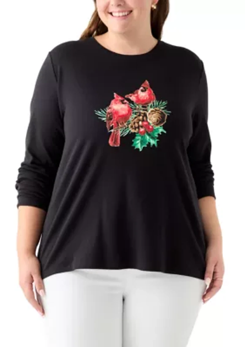Plus Long Sleeve Holiday Graphic T-Shirt