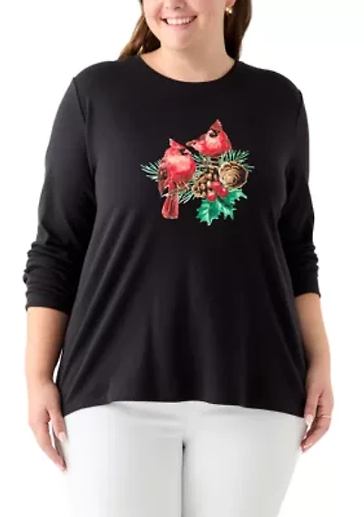 Plus Long Sleeve Holiday Graphic T-Shirt