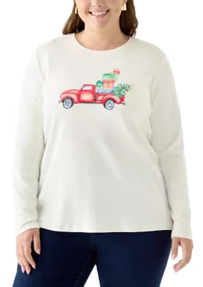 Plus Long Sleeve Holiday Graphic T-Shirt