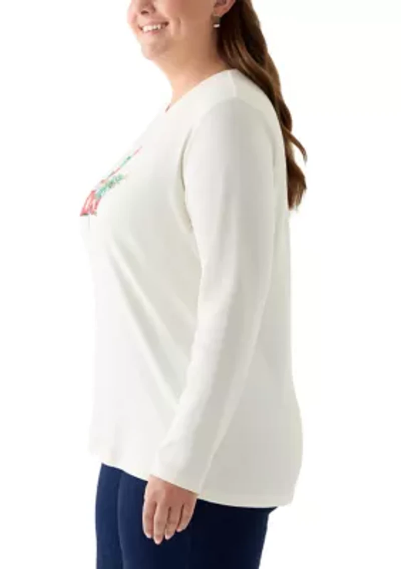 Plus Long Sleeve Holiday Graphic T-Shirt