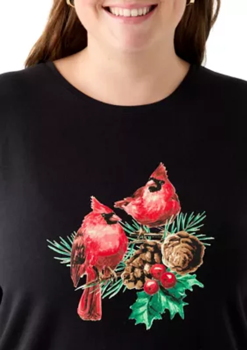Plus Long Sleeve Holiday Graphic T-Shirt