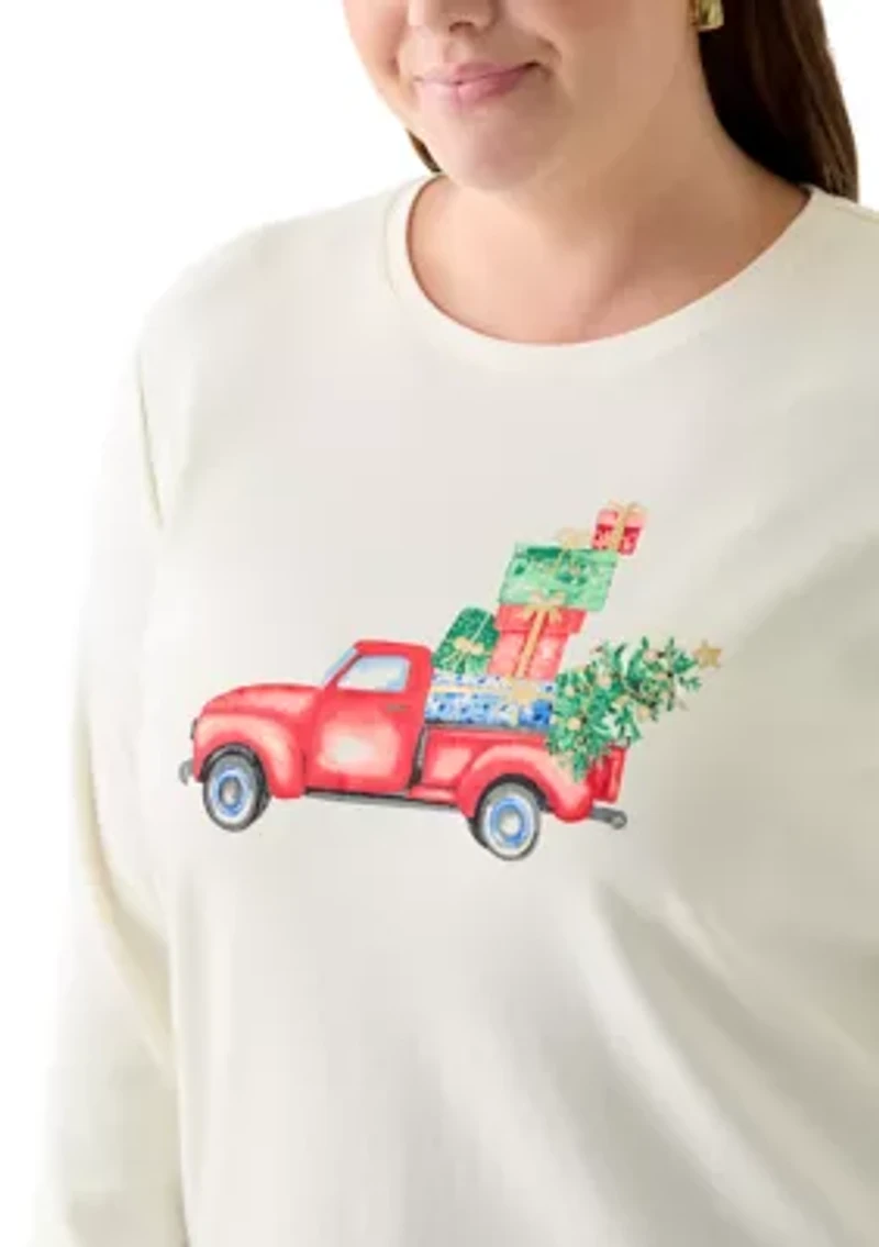 Plus Long Sleeve Holiday Graphic T-Shirt